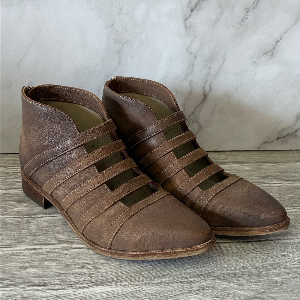 Free People Emma Swept Away Brown Leather Ankle Boots Size 39